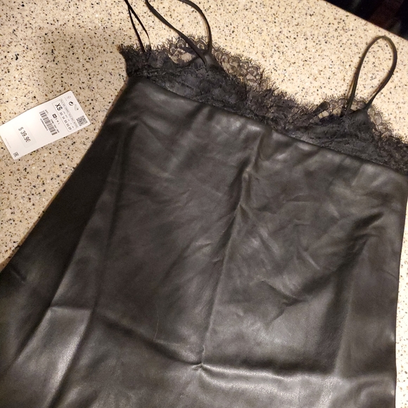 Zara NWT SZ XS Pleather Lace Dress - Picture 3 of 5